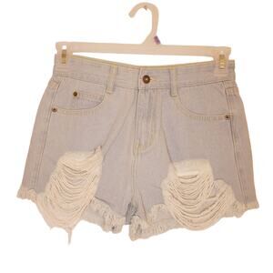 Sage the Label womens denim light wash distressed cut off shorts size medium